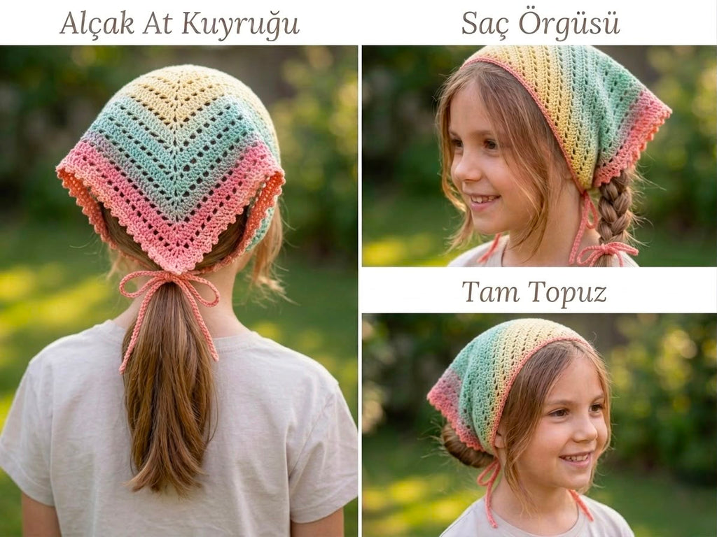 Renkli El Örgüsü Çocuk Bandana-B028
