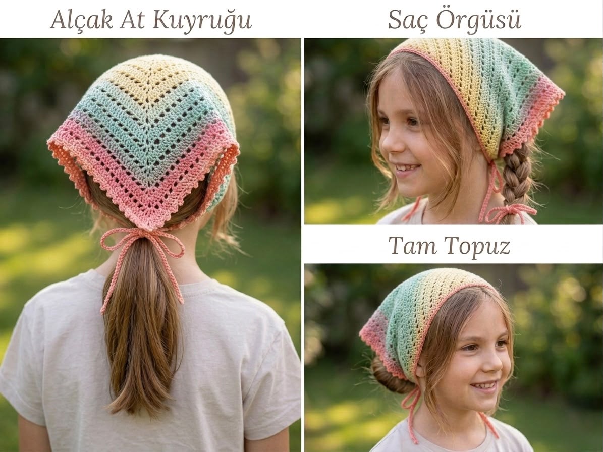 Renkli El Örgüsü Çocuk Bandana-B028