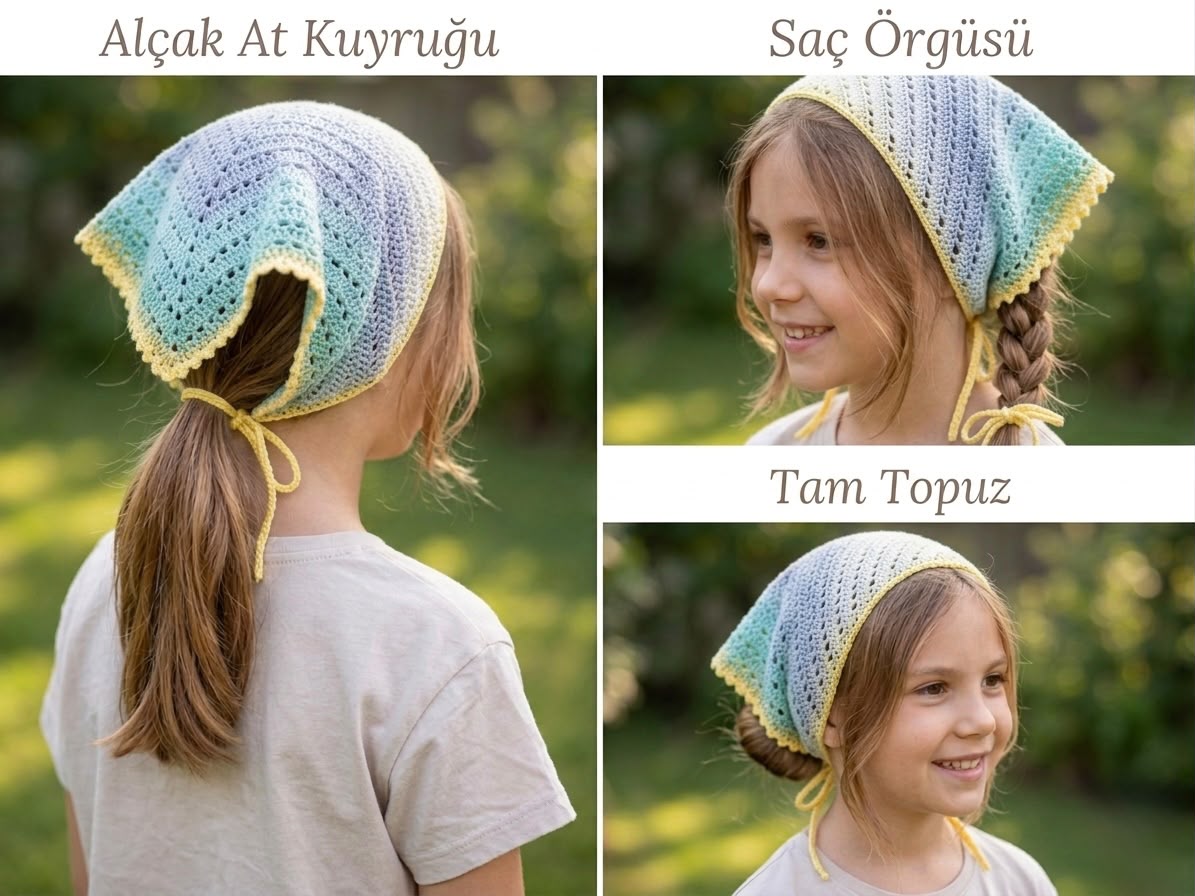Renkli El Örgüsü Çocuk Bandana-B028