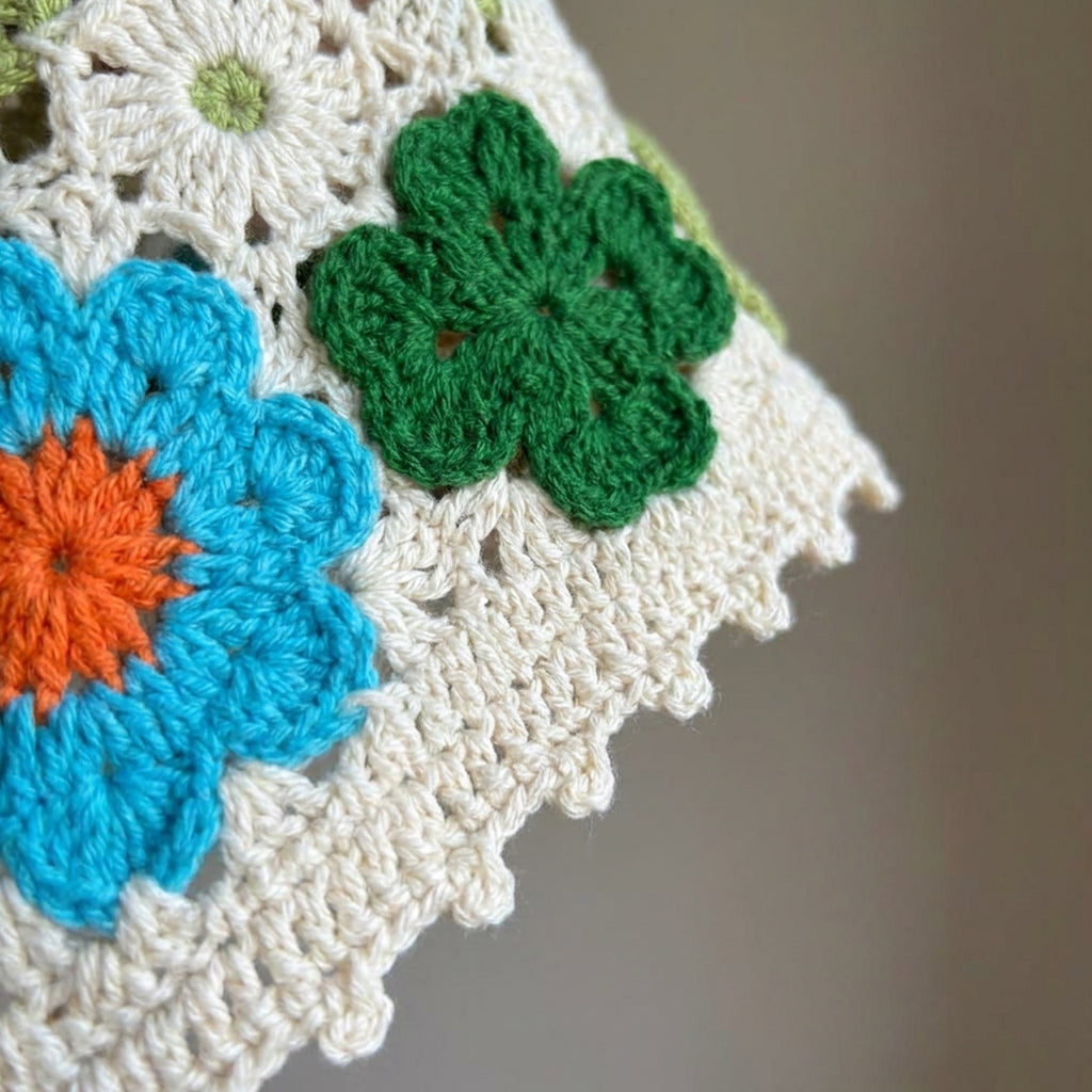 Bahçe Desenli Renkli El Örgüsü Bandana – Saç ve Bel Aksesuarı