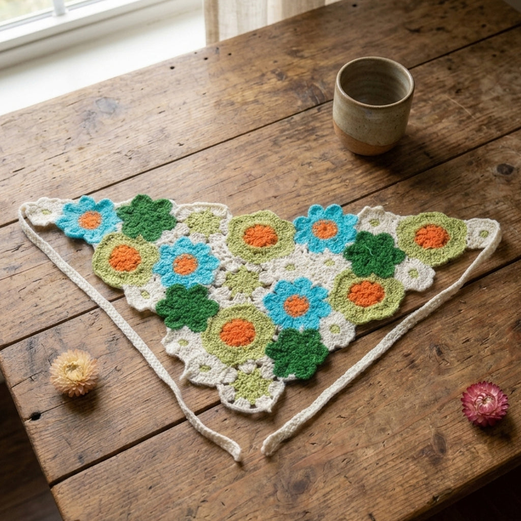 Bahçe Desenli Renkli El Örgüsü Bandana – Saç ve Bel Aksesuarı