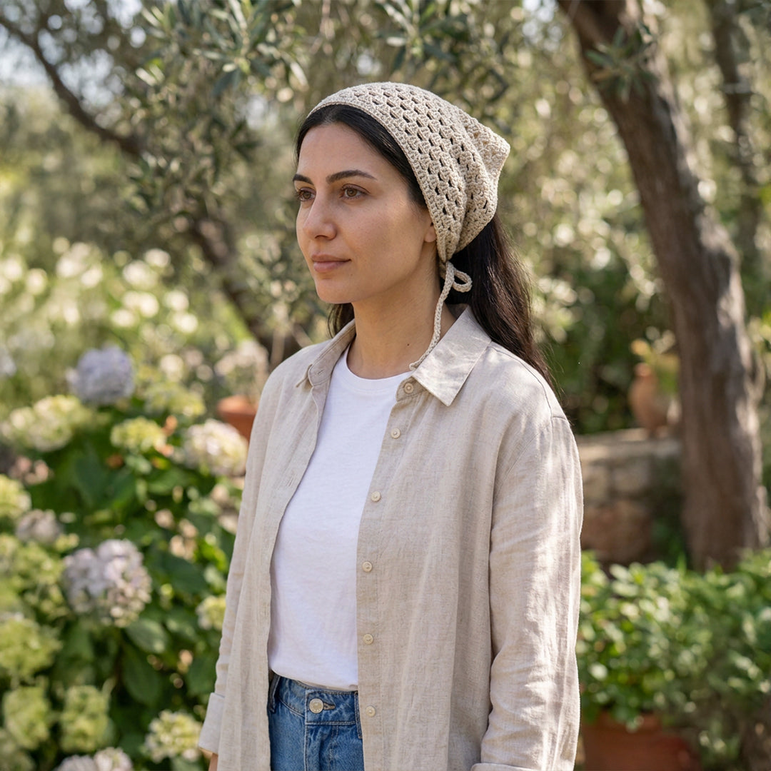 Sade Fileli El Örgüsü Bandana – Minimal Yazlık