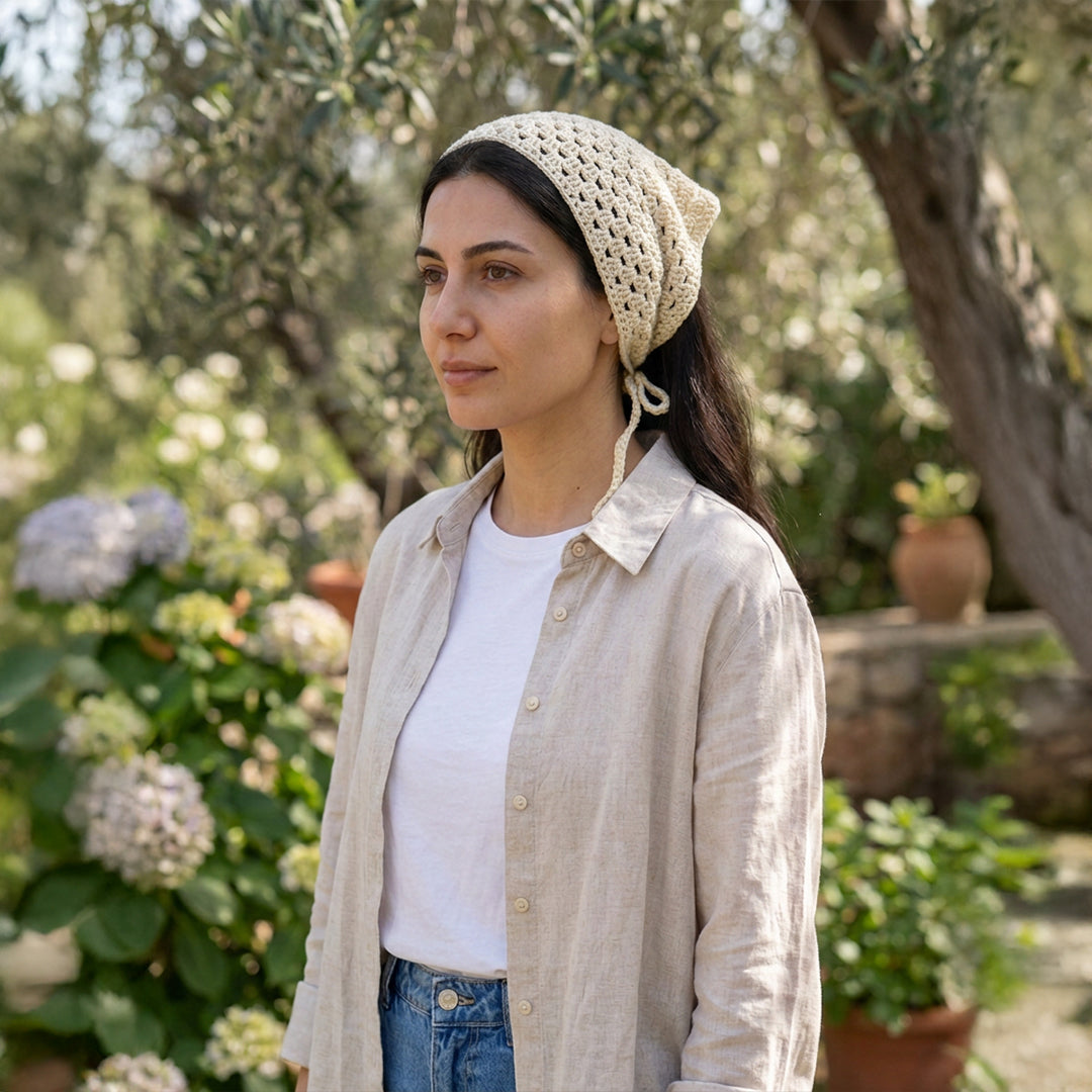 Sade Fileli El Örgüsü Bandana – Minimal Yazlık