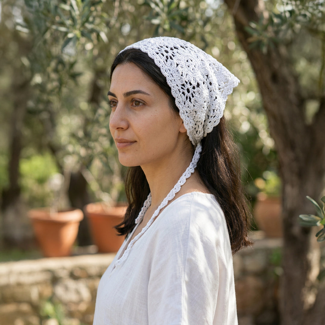 Çiçek Dantelli Örgü Bandana | Pudra Pembe ve 5 Farklı Renk