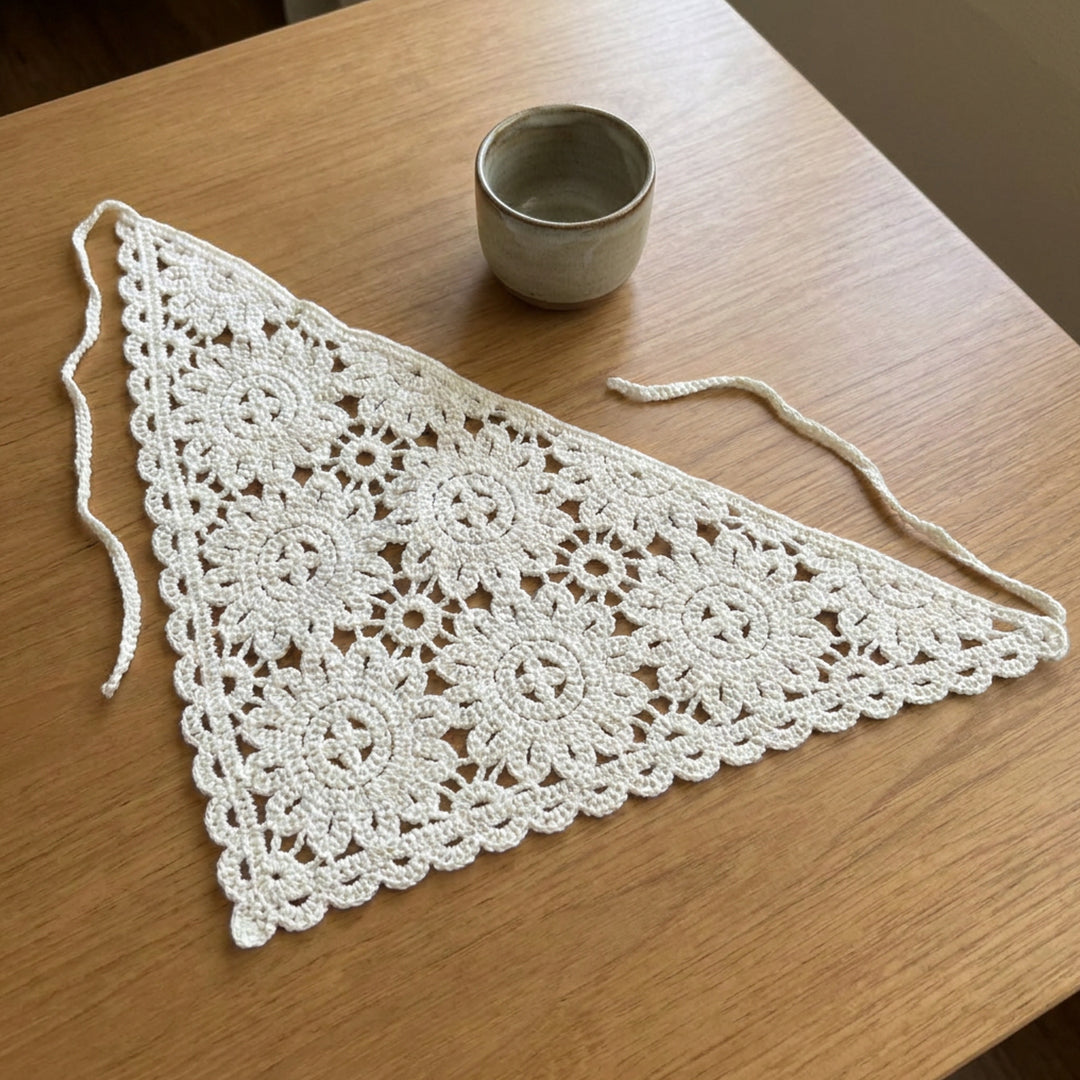 Çiçek Dantelli Örgü Bandana | Pudra Pembe ve 5 Farklı Renk-B007