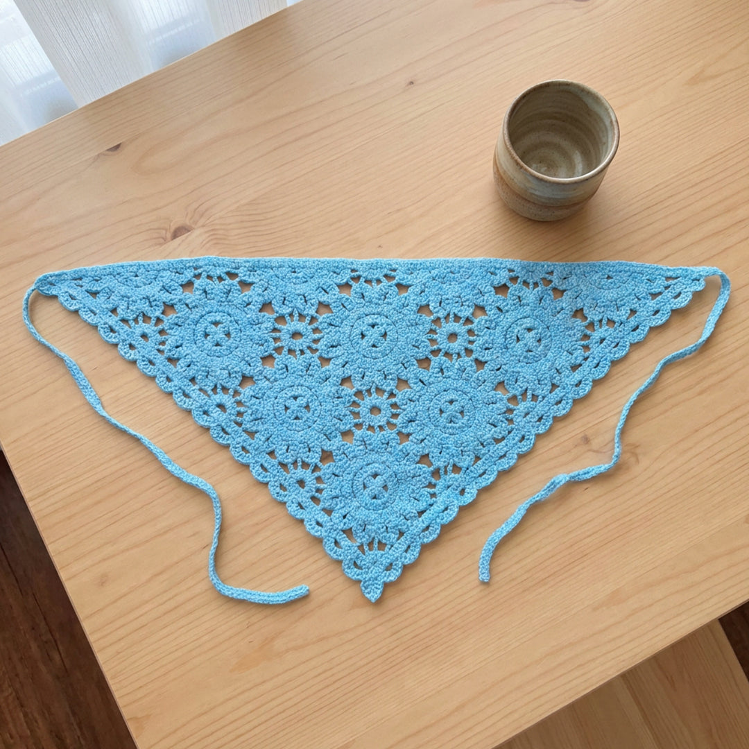 Çiçek Dantelli Örgü Bandana | Pudra Pembe ve 5 Farklı Renk-B007