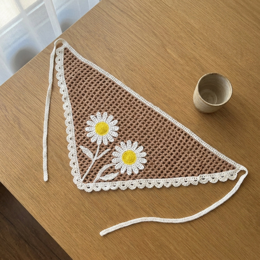 Papatya Desenli Fileli Örgü Bandana – Yazlık Saç Aksesuarı