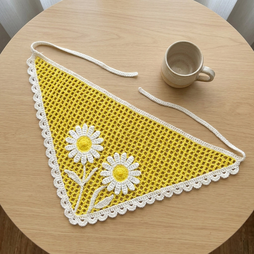 Papatya Desenli Fileli Örgü Bandana – Yazlık Saç Aksesuarı