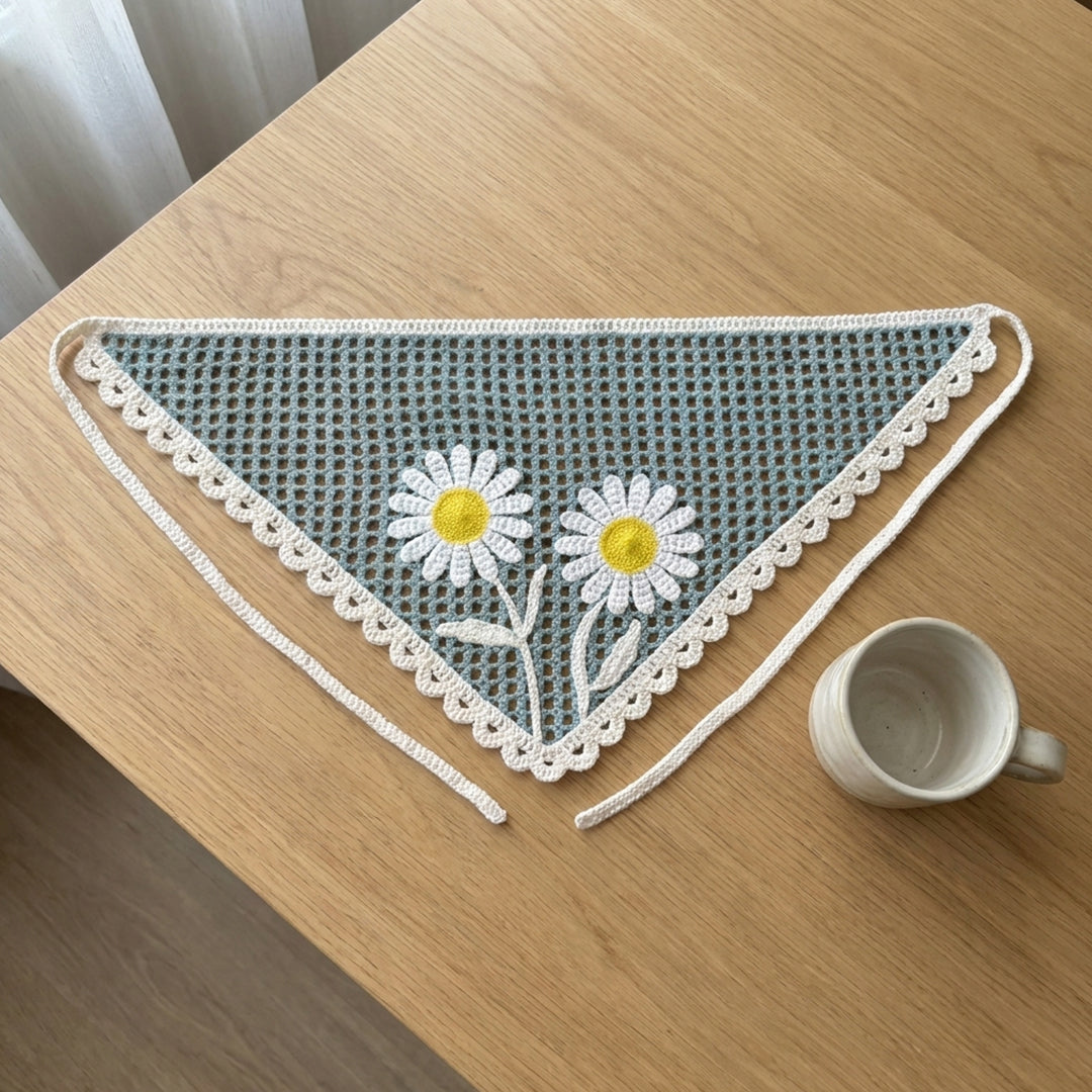 Papatya Desenli Fileli Örgü Bandana – Yazlık Saç Aksesuarı