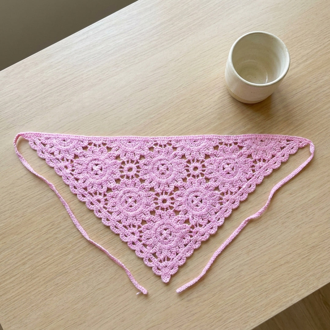 Çiçek Dantelli Örgü Bandana | Pudra Pembe ve 5 Farklı Renk-B007