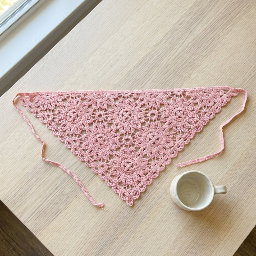Çiçek Dantelli Örgü Bandana | Pudra Pembe ve 5 Farklı Renk