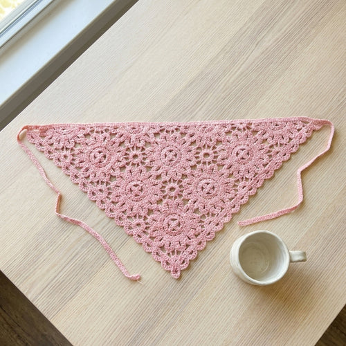 Çiçek Dantelli Örgü Bandana | Pudra Pembe ve 5 Farklı Renk