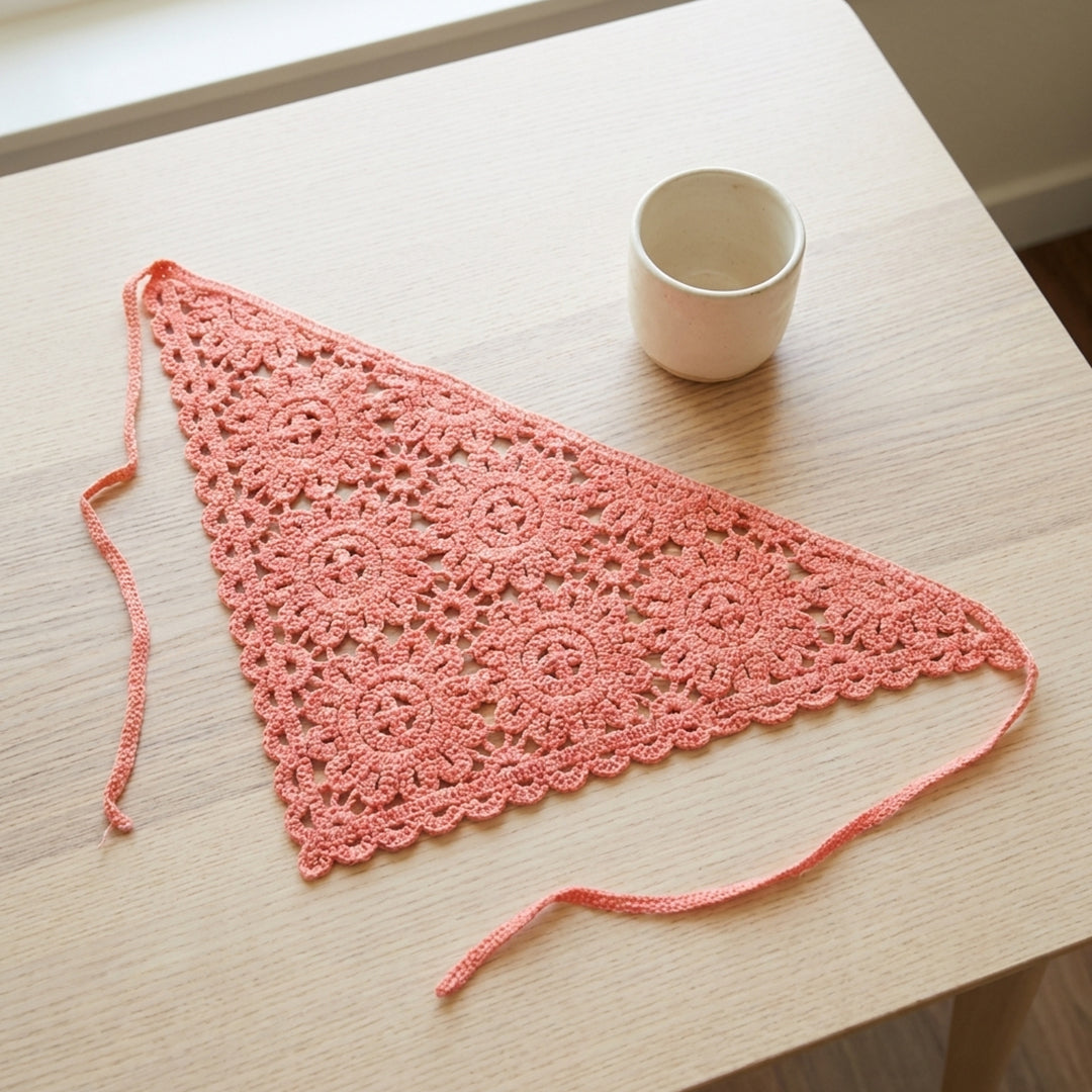 Çiçek Dantelli Örgü Bandana | Pudra Pembe ve 5 Farklı Renk-B007