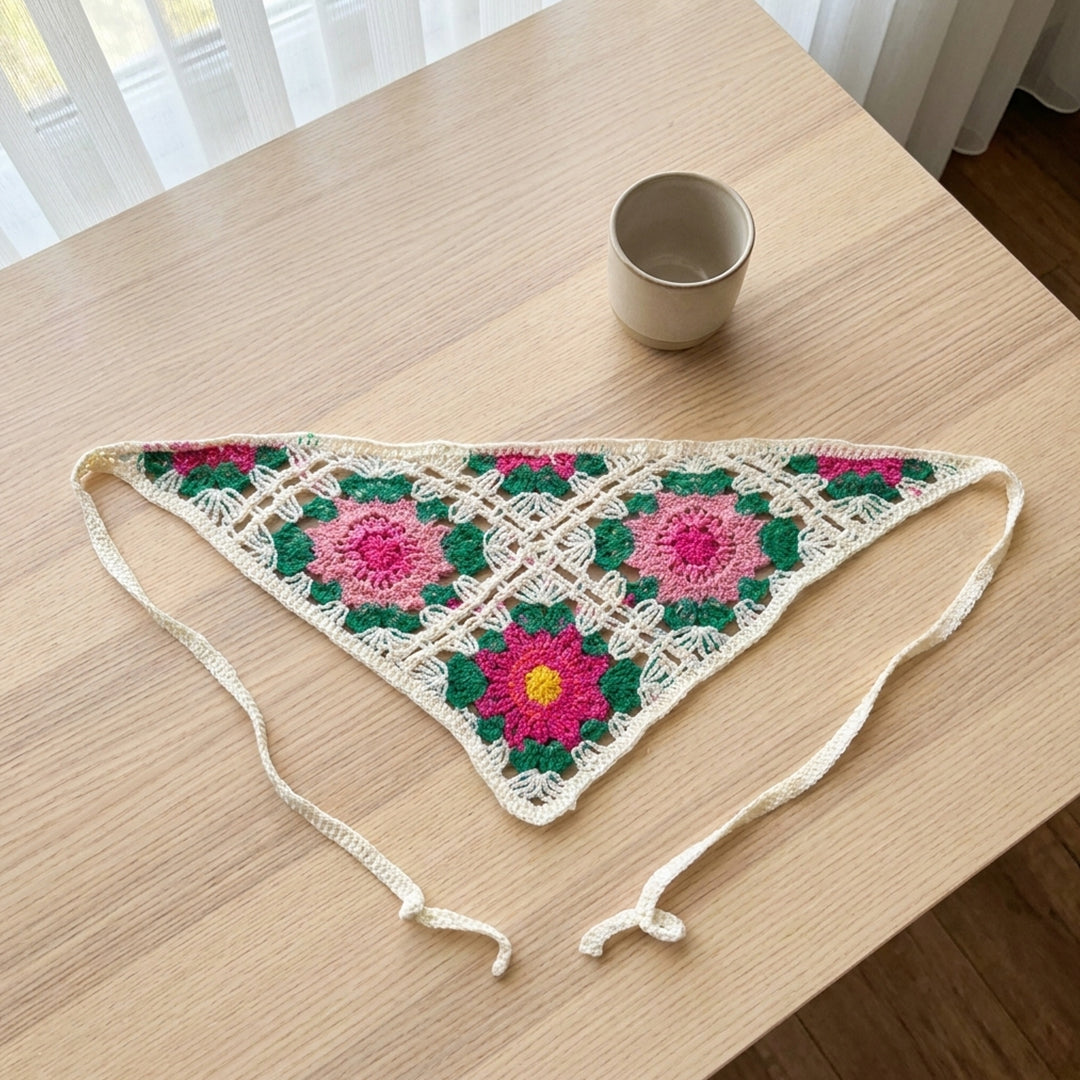 Çiçek Desenli Örgü Bandana-B015