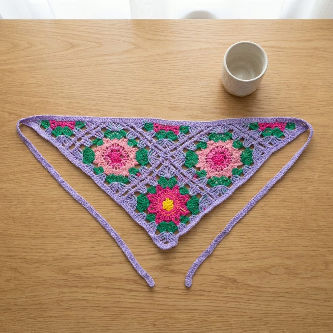 Çiçek Desenli Örgü Bandana-B015
