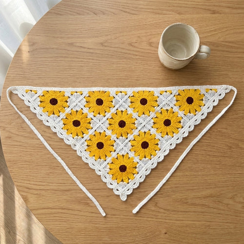 Ayçiçeği Desenli Örgü Bandana | Dantelli