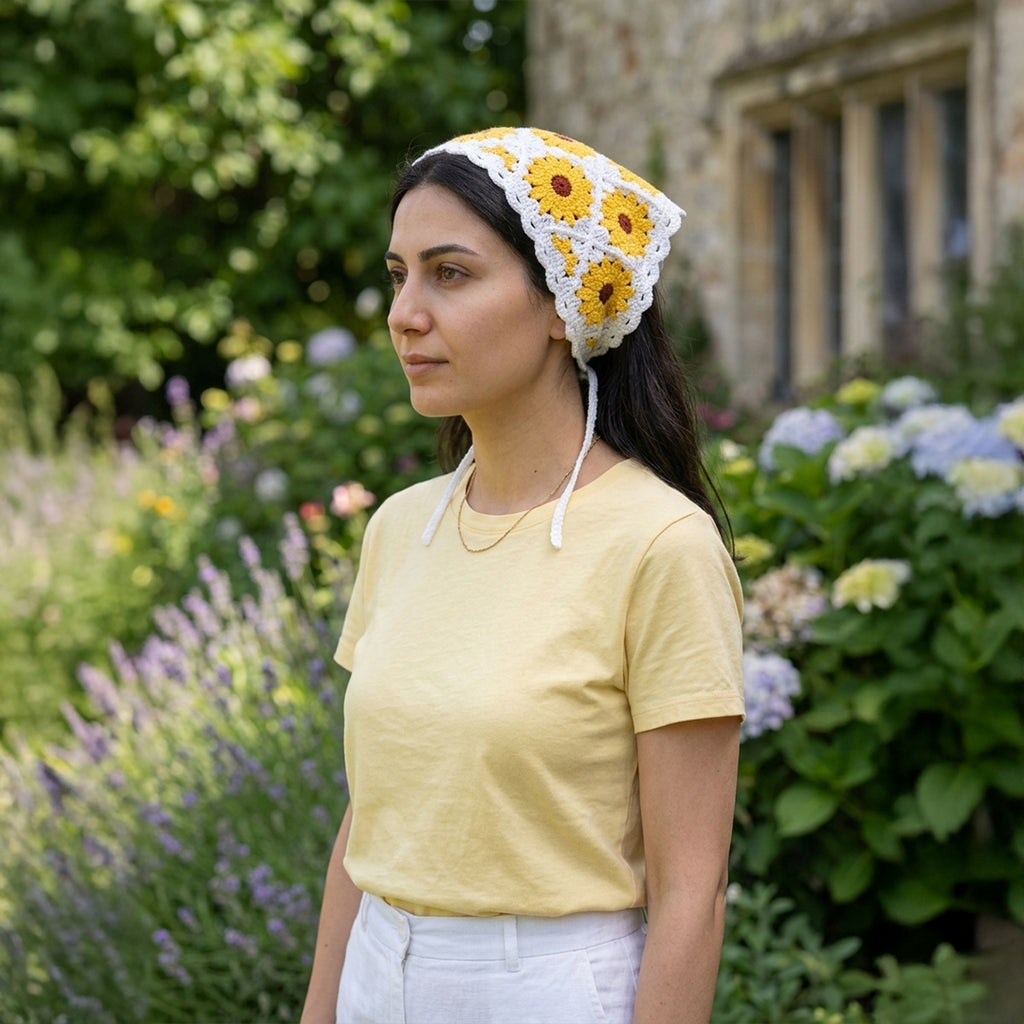 Ayçiçeği Desenli Örgü Bandana | Dantelli