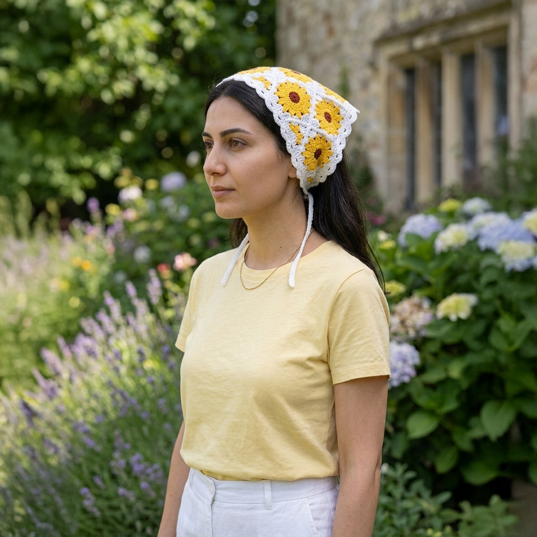 Ayçiçeği Desenli Örgü Bandana | Dantelli