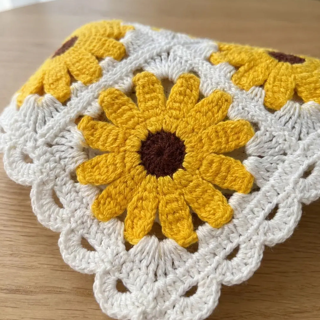 Ayçiçeği Desenli Örgü Bandana | Dantelli