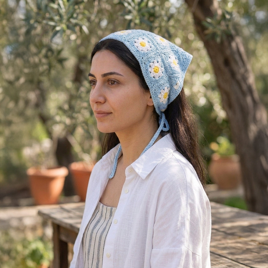 Papatya Desenli Örgü Bandana | Granny Square