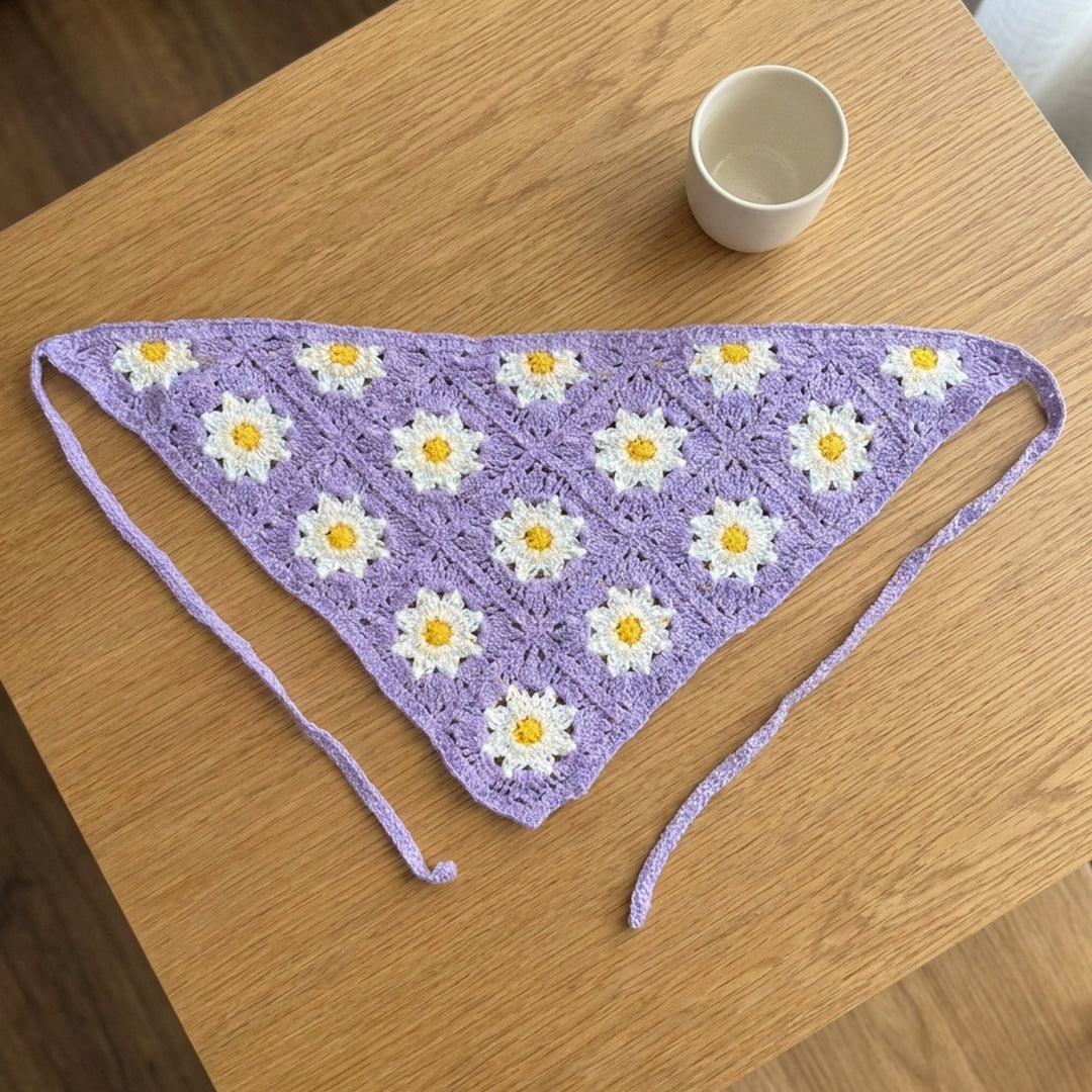Papatya Desenli Örgü Bandana | Granny Square