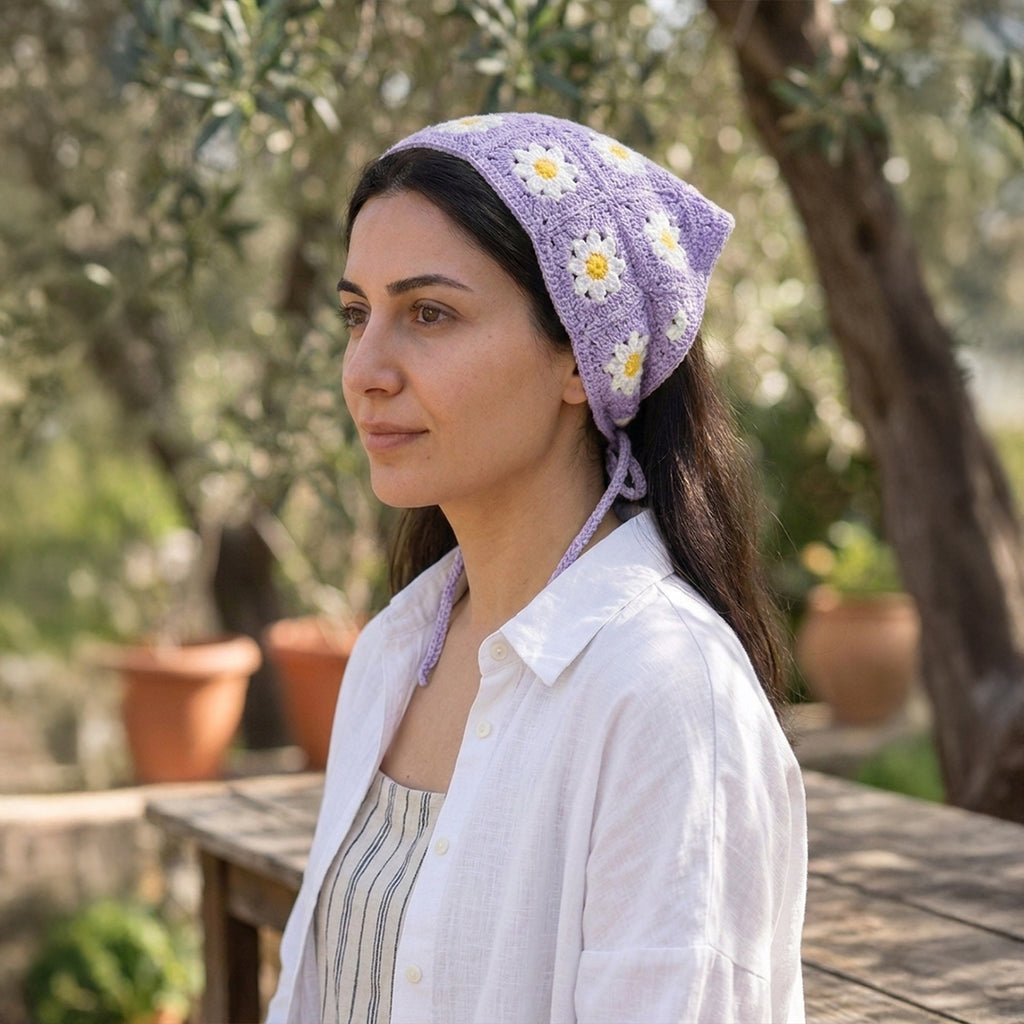 Papatya Desenli Örgü Bandana | Granny Square