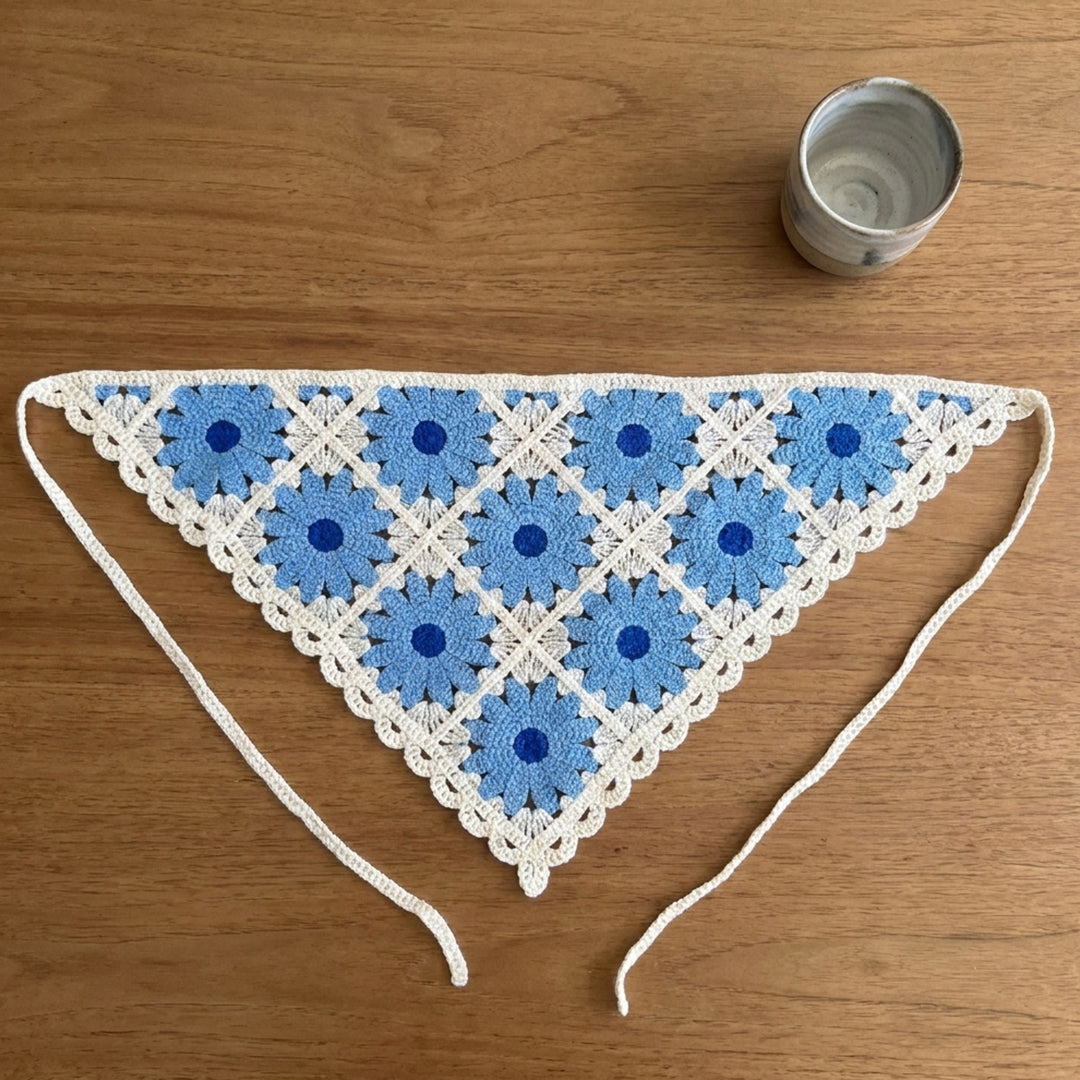 Ayçiçeği Desenli Örgü Bandana | Dantelli-B010