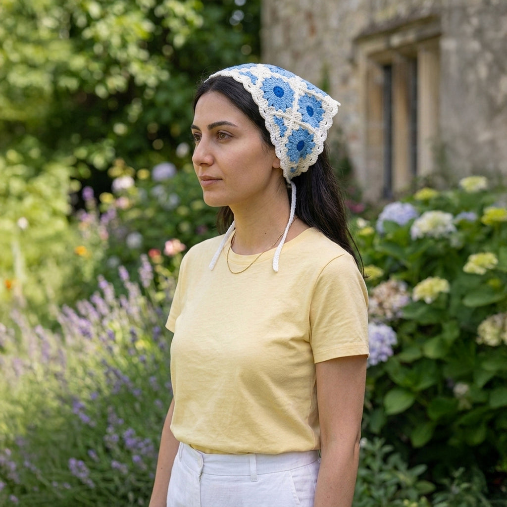 Ayçiçeği Desenli Örgü Bandana | Dantelli