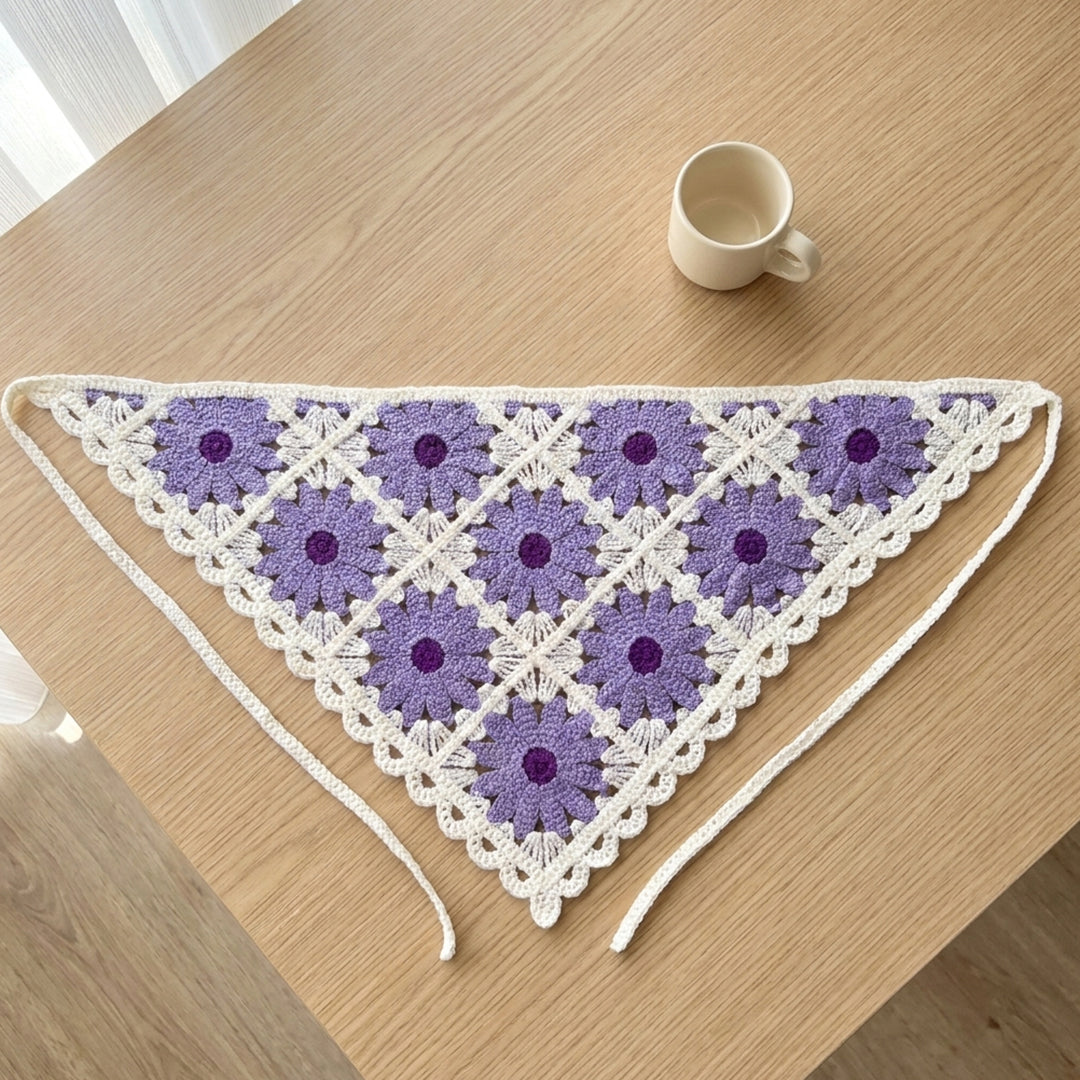 Ayçiçeği Desenli Örgü Bandana | Dantelli-B010