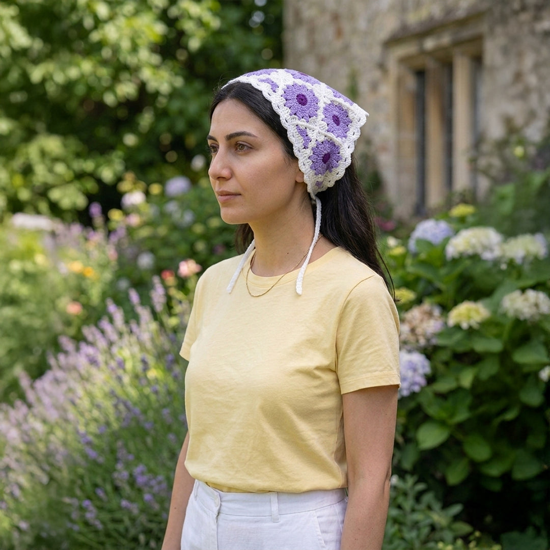 Ayçiçeği Desenli Örgü Bandana | Dantelli