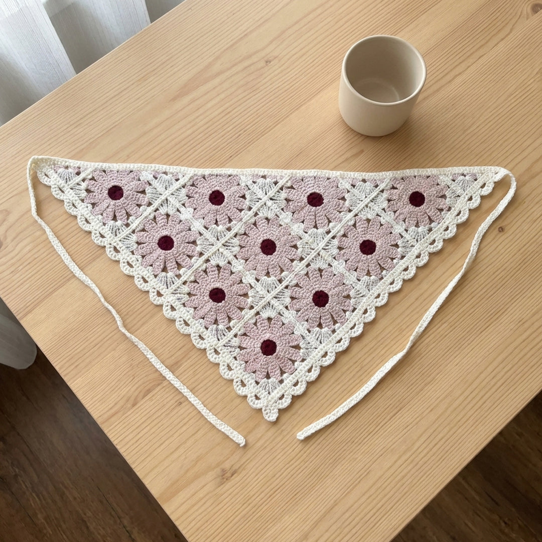 Ayçiçeği Desenli Örgü Bandana | Dantelli-B010
