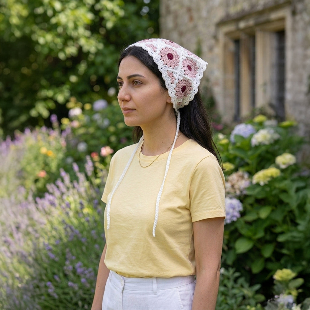 Ayçiçeği Desenli Örgü Bandana | Dantelli