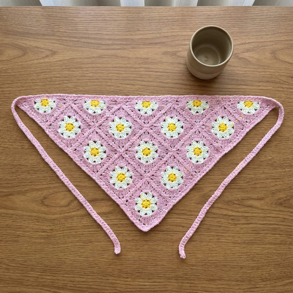Papatya Desenli Örgü Bandana | Granny Square