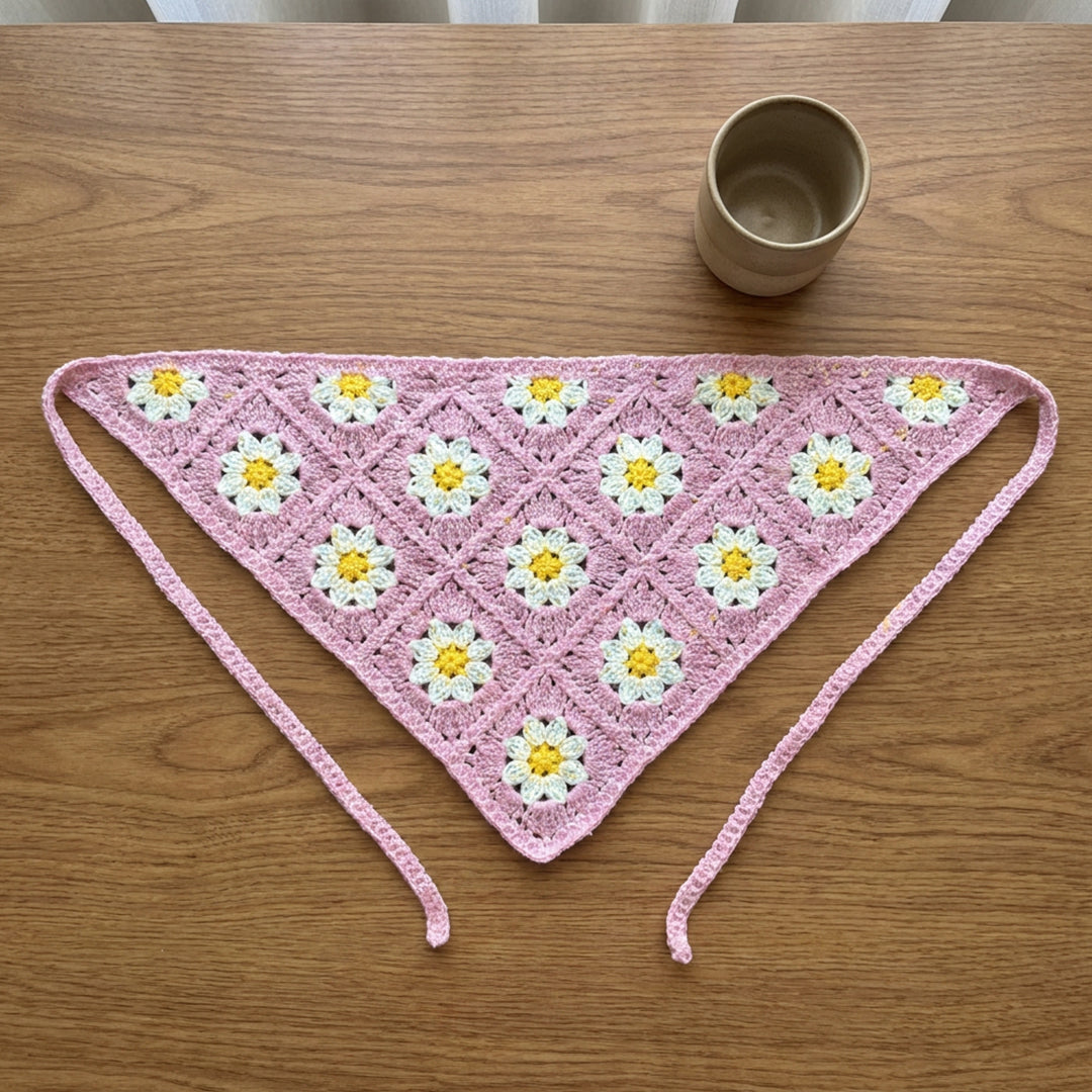 Papatya Desenli Örgü Bandana | Granny Square