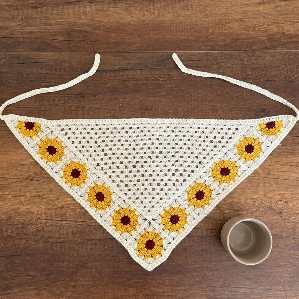 Papatya Kenarlı Örgü Bandana | Kontrast Desen