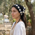 Papatya Kenarlı Örgü Bandana | Kontrast Desen