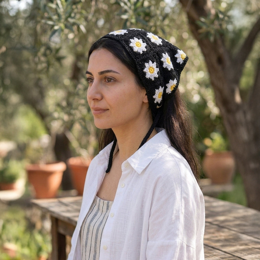 Papatya Desenli Örgü Bandana | Granny Square
