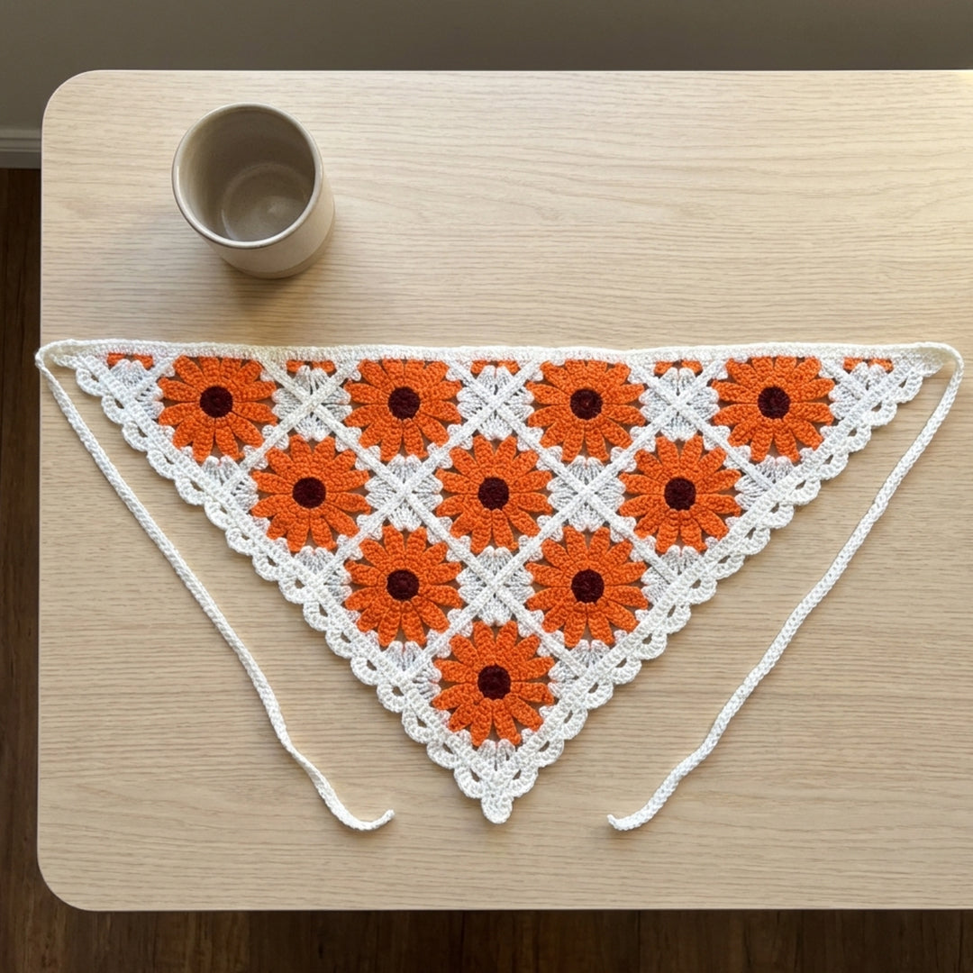 Ayçiçeği Desenli Örgü Bandana | Dantelli-B010