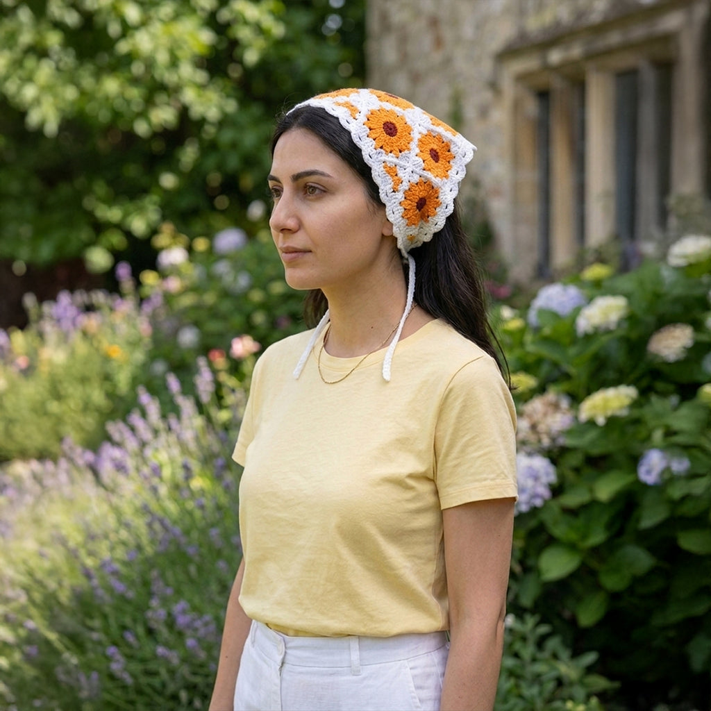 Ayçiçeği Desenli Örgü Bandana | Dantelli