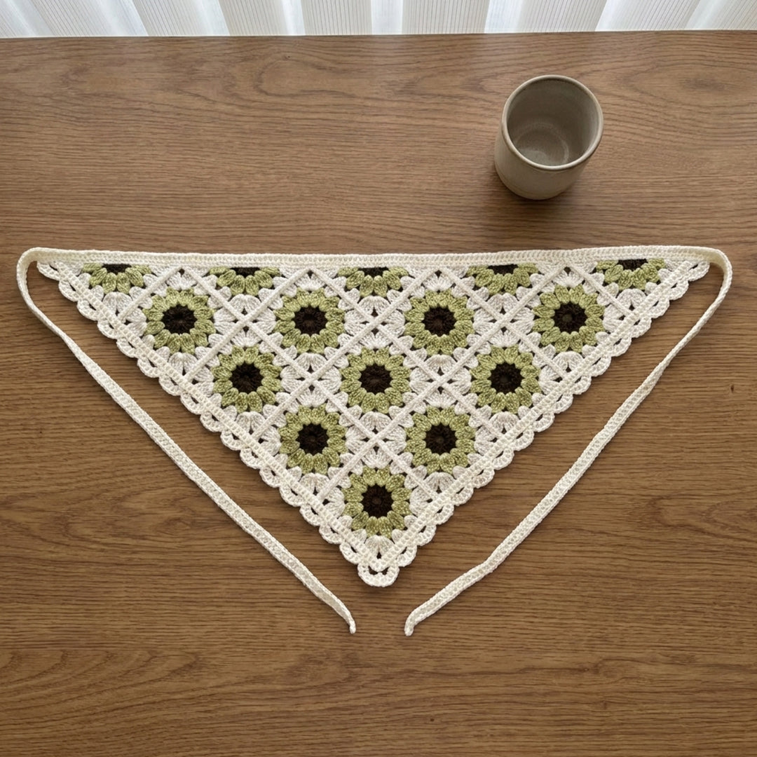 Ayçiçeği Desenli Örgü Bandana | Dantelli-B010