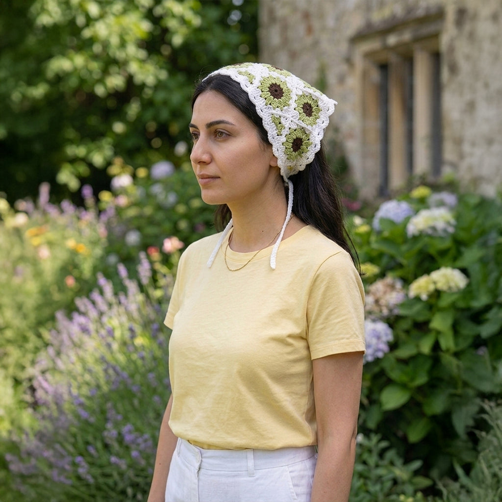 Ayçiçeği Desenli Örgü Bandana | Dantelli