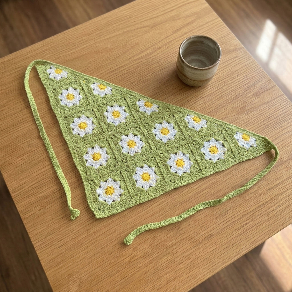 Papatya Desenli Örgü Bandana | Granny Square