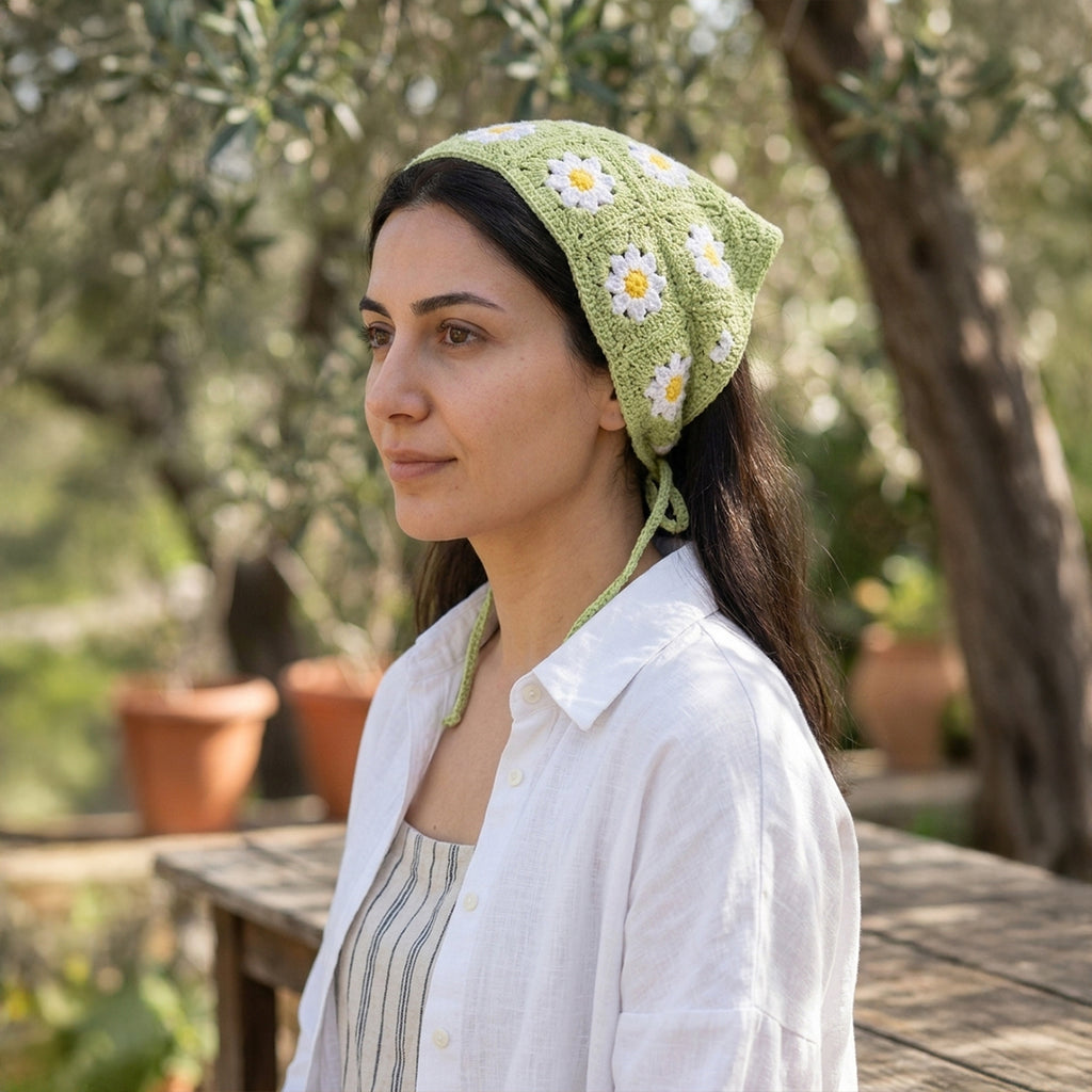 Papatya Desenli Örgü Bandana | Granny Square