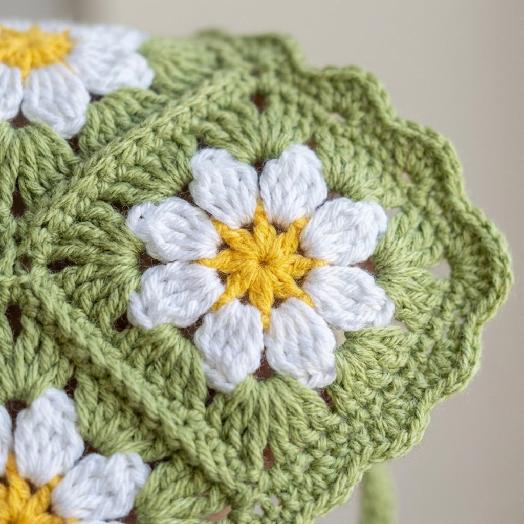 Papatya Desenli Örgü Bandana | Granny Square