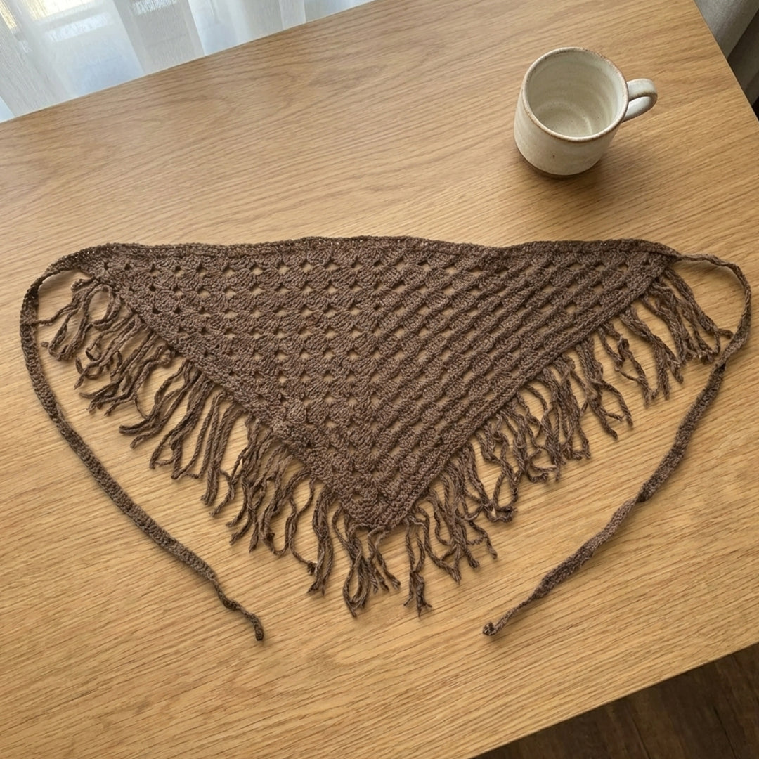Püsküllü Fileli Örgü Bandana | Bohem Tarz-B013