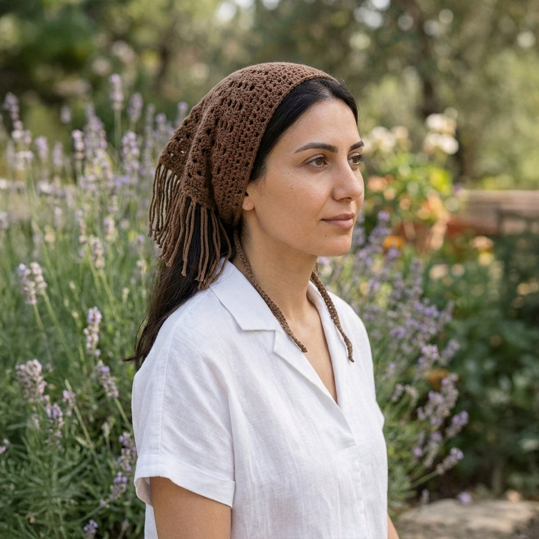 Püsküllü Fileli Örgü Bandana | Bohem Tarz