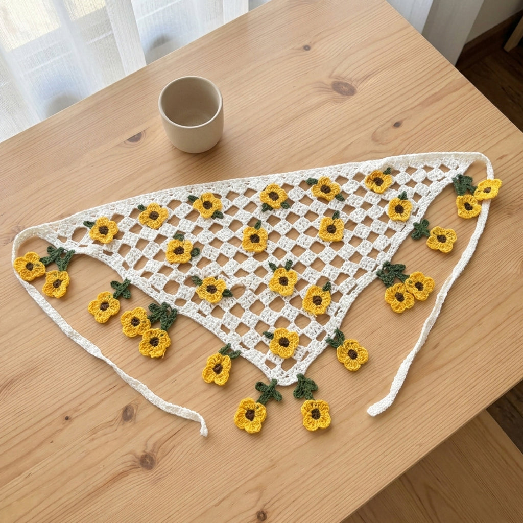 Çiçekli Saçaklı Örgü Bandana