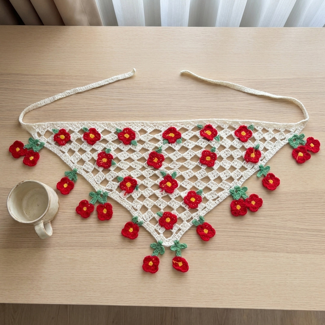 Çiçekli Saçaklı Örgü Bandana-B009