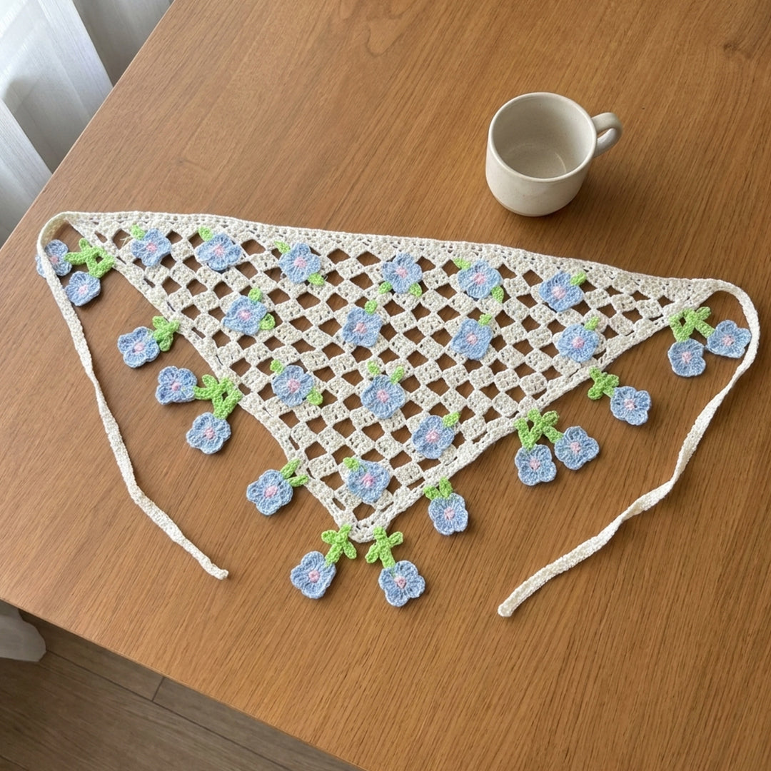 Çiçekli Saçaklı Örgü Bandana-B009