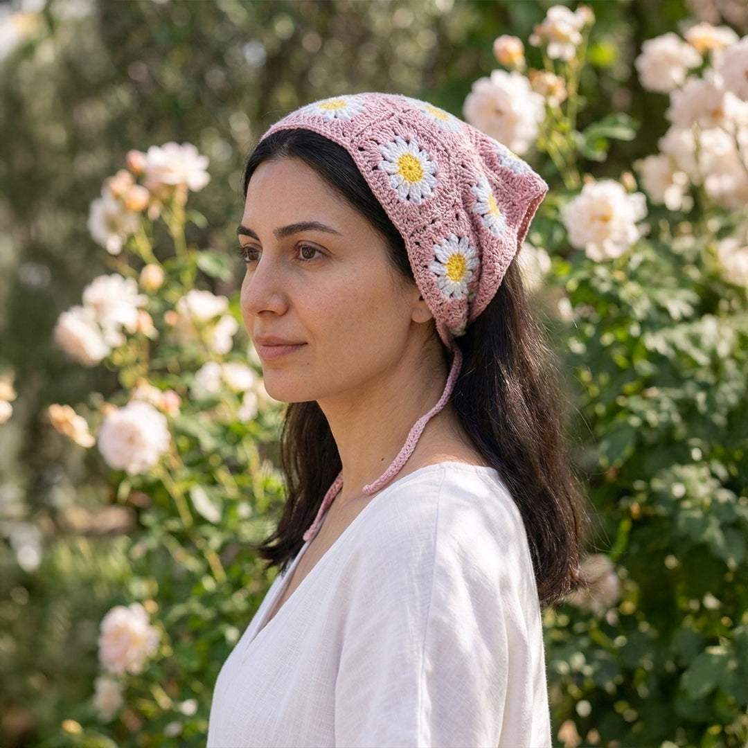 Papatya Desenli Örgüsü Bandana 7 Farklı Renk – B018